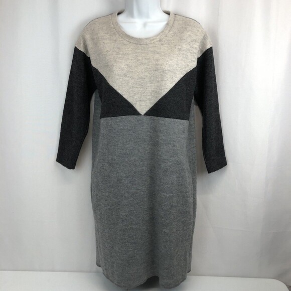 Madewell Wool Blend Lined Sweater Dress Small Gray Geo Tilt Shift Color Block - Picture 11 of 12